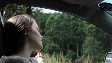 Woman in White Top Inside Vehicle